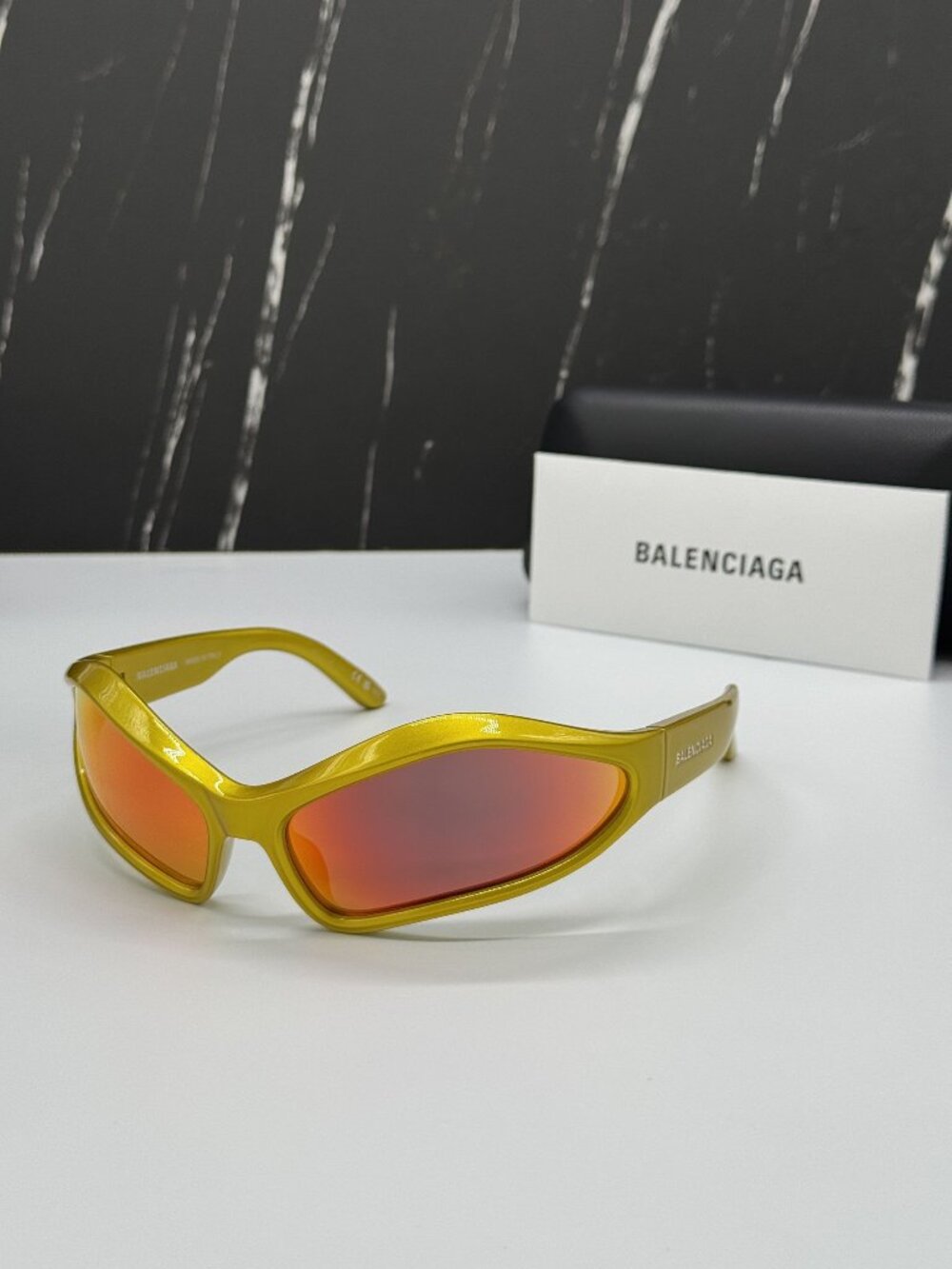 NEW BALENCIAGA BB0314S 004 YELLOW GEOMETRIC UNISEX SUNGLASSES BALENCIAGA EYEWEAR